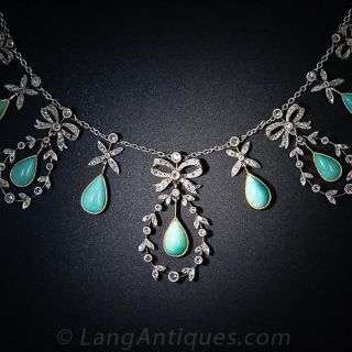 Belle Epoque Turquoise, Rose-Cut Diamond and Platinum Necklace