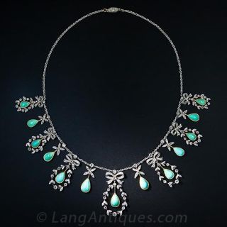 Belle Epoque Turquoise, Rose-Cut Diamond and Platinum Necklace