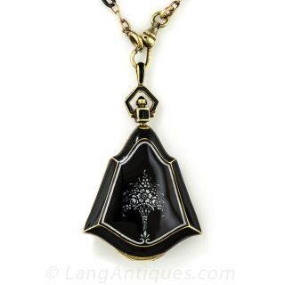 Black and White Enameled Vintage Locket Necklace