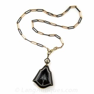 Black and White Enameled Vintage Locket Necklace