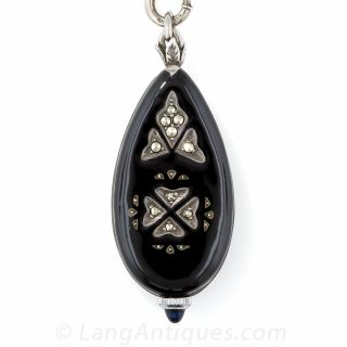 Black Enamel and Marcasite Pendant Watch