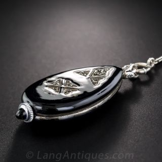 Black Enamel and Marcasite Pendant Watch