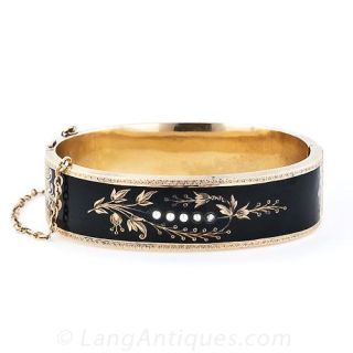 Black Enamel Antique Bangle Bracelet