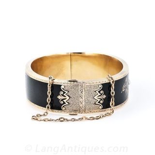 Black Enamel Antique Bangle Bracelet
