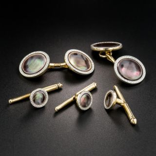 Black Mother Of Pearl Cufflinks and Stud Set by Larter & sons - 2