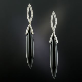 Black Onyx and Pave Diamond Earrings - 2