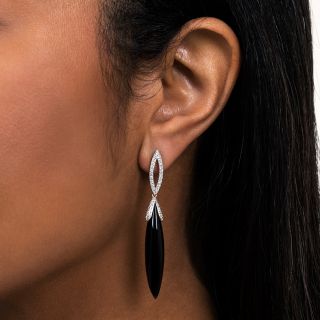 Black Onyx and Pave Diamond Earrings