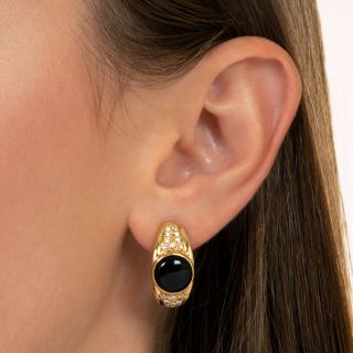 Black Onyx and Pavé Diamond Hoop Earrings 