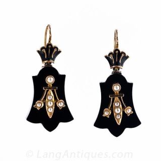 Black Onyx and Seed Pearl Earrings, 
