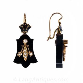 Black Onyx and Seed Pearl Earrings, 