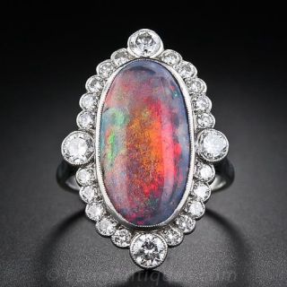 Black Opal and Diamond Ring