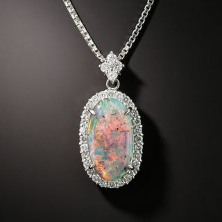 Black Opal Diamond Platinum Pendant Necklace - 2