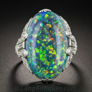 Black Opal and Platinum Diamond Art Deco Ring by Brock & Co. 