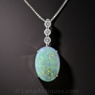 Black Opal Pendant with Three Diamonds