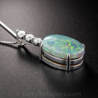 Black Opal Pendant with Three Diamonds