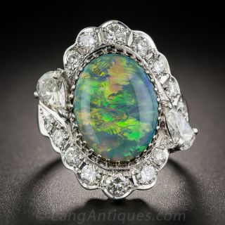 Black Opal, Platinum and Diamond Ring