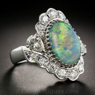 Black Opal, Platinum and Diamond Ring