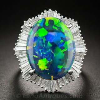 Black Opal Platinum and Diamond Ring