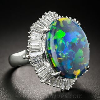 Black Opal Platinum and Diamond Ring