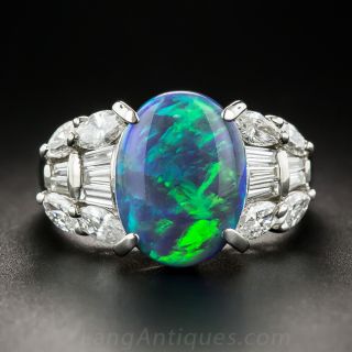 Black Opal Platinum and Diamond Ring