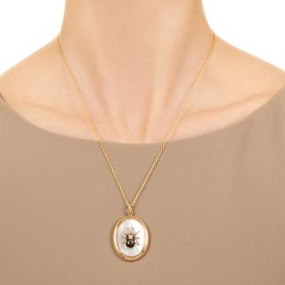 Black Star Sapphire and Mother-of-Pearl Spider Necklace