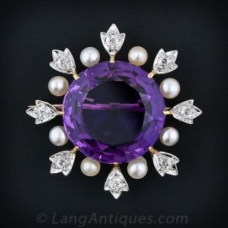 Black Starr & Frost Amethyst Diamond Pearl Brooch