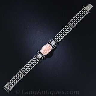 Black Starr & Frost Art Deco Coral, Onyx, Diamond and Seed Pearl Bracelet