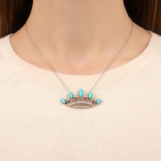  Black Starr & Frost Turquoise, Pearl and Diamond Crown Necklace