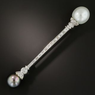 Black & White South Sea Pearl And Diamond Bar Pin - 2