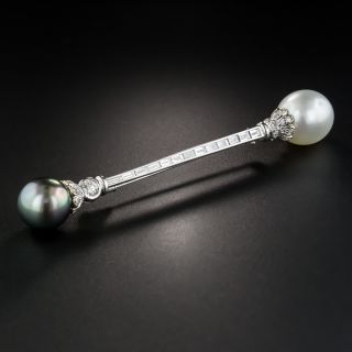 Black & White South Sea Pearl And Diamond Bar Pin