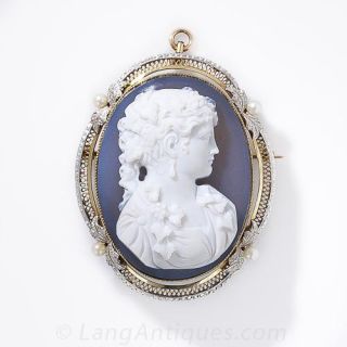Blue Agate Cameo Pin - 1
