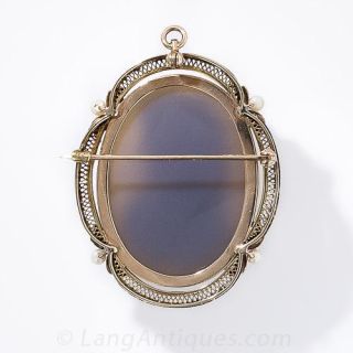 Blue Agate Cameo Pin