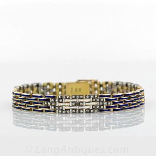 Blue and White Enamel and Diamond Bracelet