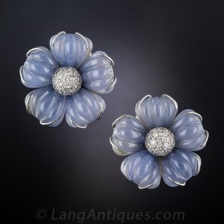 Blue Chalcedony and Diamond Earrings by MAZ