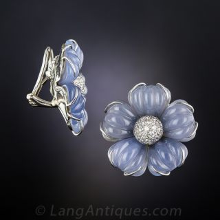 Blue Chalcedony and Diamond Earrings by MAZ