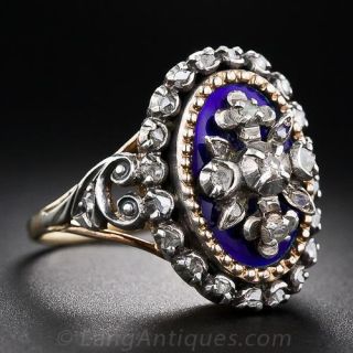 Blue Enamel and Diamond Ring