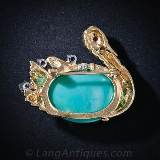 Blue Stone, Sapphire and Ruby Swan Pin