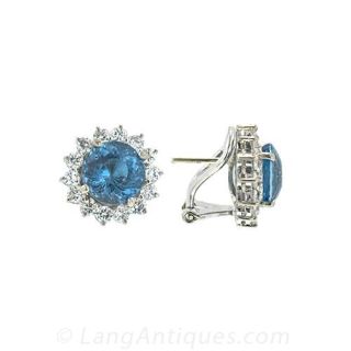 Blue Topaz and Diamond Cluster Earrings