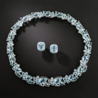 Blue Topaz and Diamond Collar Necklace & Earring Set - 4
