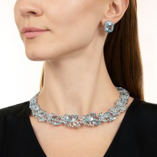 Blue Topaz and Diamond Collar Necklace & Earring Set