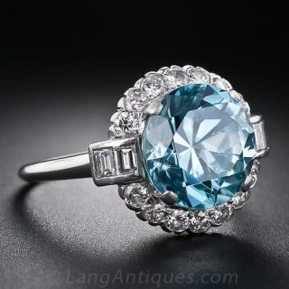 Blue Zircon and Diamond Circle Ring