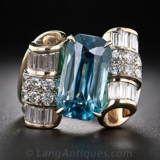 Blue Zircon and Diamond Estate Cocktail Ring - 2