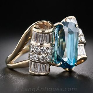Blue Zircon and Diamond Estate Cocktail Ring