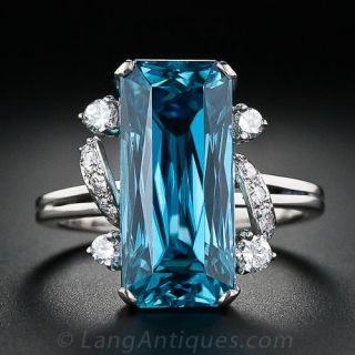 Blue Zircon and Diamond Ring