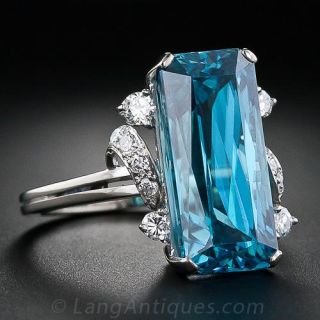 Blue Zircon and Diamond Ring