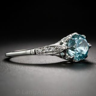 Blue Zircon and Diamond Solitaire Ring