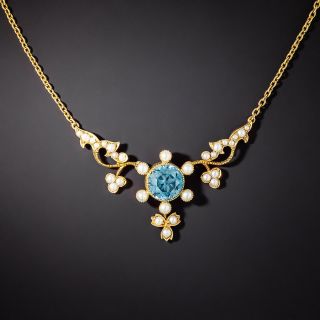 Blue Zircon and Seed Pearl Necklace, Circa 1900 - 2