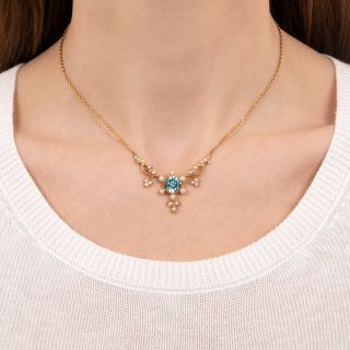 Blue Zircon and Seed Pearl Necklace, Circa 1900