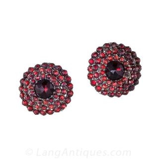 Bohemian Garnet Antique Button Earrings