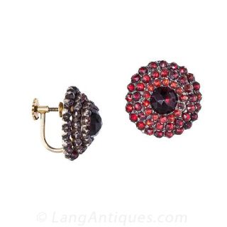 Bohemian Garnet Antique Button Earrings